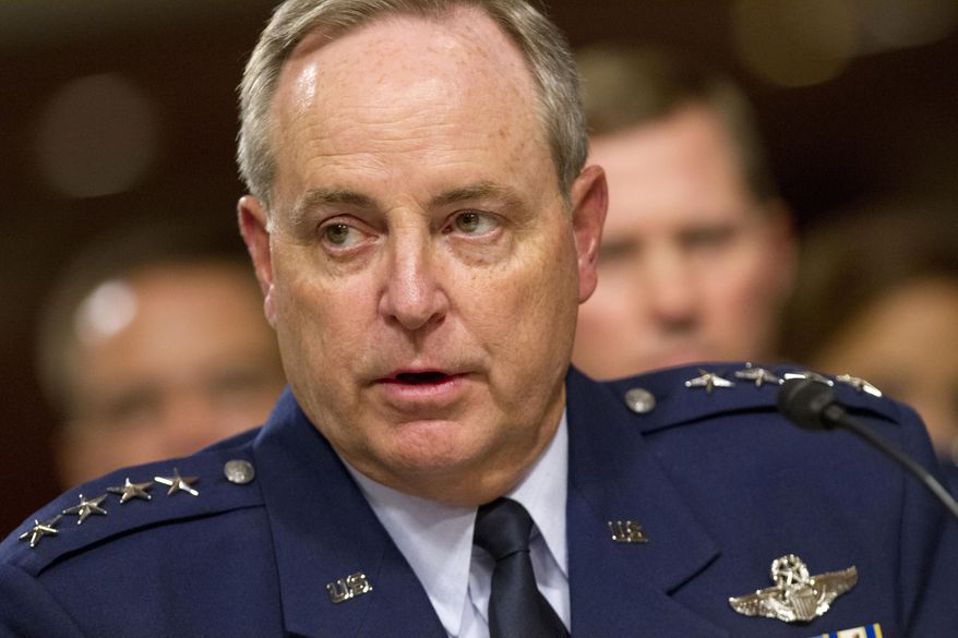 FILE - In this Nov. 7, 2013 file photo, Air Force Chief of Staff Gen. Mark Welsh testifies on Capitol Hill in Washington. A drug investigation of officers at six Air Force bases, including two that operate nuclear missiles, has been widened to include allegations of cheating on certification tests, defense officials said Wednesday. Welsh and Air Force Secretary Deborah Lee James planned a news conference Wednesday to update the status of the investigation. (AP Photo/Jacquelyn Martin, File)