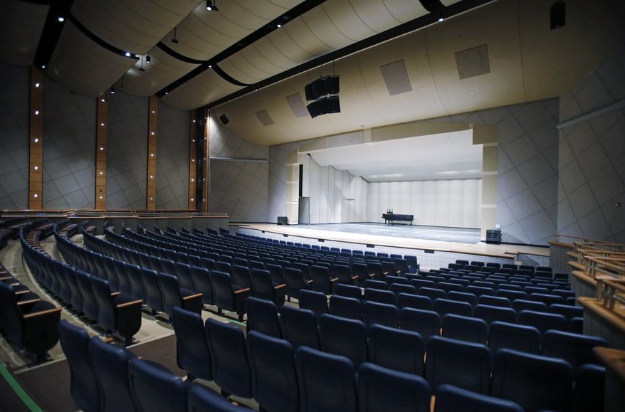 The 1100-seat auditorium at the performing Arts Center in Medina, Ohio is seen Monday, Jan. 13, 2014. Ohio Gov. John Kasich will once again give his State of the State address outside the capital, delivering the annual speech Feb. 24 at the center, his office announced Monday. (AP Photo/Mark Duncan)