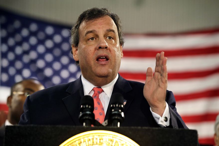 In this Jan. 16, 2014, photo, New Jersey Gov. Chris Christie addresses a gathering of home owners in Manahawkin, N.J., who were affected by last year's Superstorm Sandy. Christie faces a big test this weekend following the eruption of a political scandal in his home state. He needs to reassure top financial donors that he’s addressing allegations of political payback in New Jersey and remains a viable presidential contender. (AP Photo/Mel Evans)