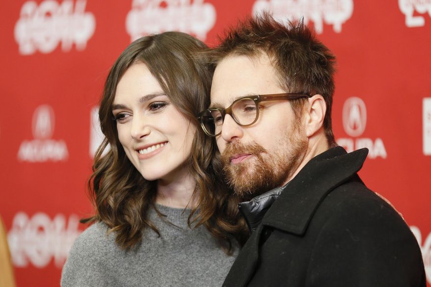 Cast members Keira Knightley, left, and Sam Rockwell, pose together at the premiere of the film "Laggies" during the 2014 Sundance Film Festival, on Friday, Jan. 17, 2014, in Park City, Utah. (Photo by Danny Moloshok/Invision/AP)