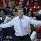 Connecticut head coach Geno Auriemma reacts to play during the first half of an NCAA college basketball game against Rutgers, Sunday, Jan. 19, 2014, in Piscataway, N.J. Connecticut won 94-64. (AP Photo/Mel Evans)