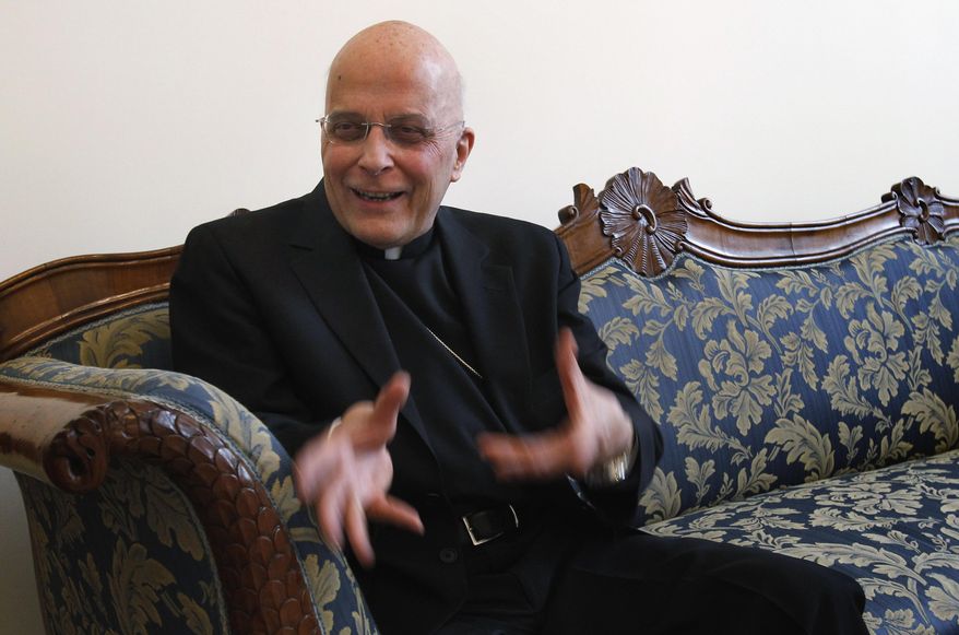 FILE - In this March 14, 2013, file photo, Chicago Cardinal Francis George speaks during an interview with the Associated Press in Rome, Italy. The Archdiocese of Chicago spent decades covering up the sexual abuse of children according to documents released by Church officials last week and being made public on Tuesday, Jan 21, 2014, by victims’ attorneys. George, who has led the archdiocese since 1997, released a letter to parishioners on Jan. 12 in which he apologized for the abuse and said releasing the records "raises transparency to a new level." He also stressed that much of the abuse occurred decades ago, before he became archbishop. He said all of the incidents eventually were reported to civil authorities and resulted in settlements with victims. (AP Photo/Michael Sohn, File)