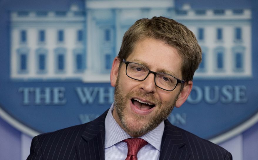 White House press secretary Jay Carney speaks during his daily news briefing at the White House in Washington, Thursday, Jan. 23, 2014. Carney talked about President Barack Obama's upcoming State of the Union Address, the Ukraine and other topics. (AP Photo/Carolyn Kaster)