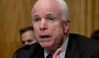 ** FILE ** In this Nov. 13, 2013, file photo, Sen. John McCain, R-Ariz. speaks on Capitol Hill in Washington. (AP Photo/Carolyn Kaster, File)