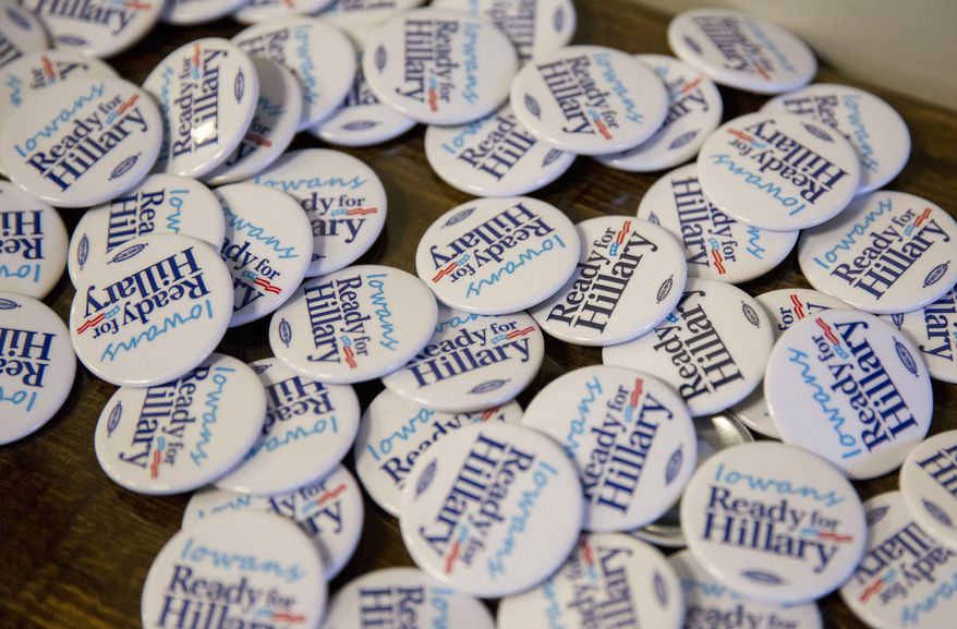 Campaign buttons are ready for distribution at an Iowa kickoff event for the national Ready for Hillary group led by Craig Smith, senior adviser to the Ready for Hillary group, in Des Moines, Iowa, Saturday, Jan. 25, 2014. Ready for Hillary is a so-called super PAC building a national network to benefit Clinton if she decides to seek the presidency in 2016. The gathering of Iowa Democrats including the state chairs of both Clinton and President Barack Obama&#39;s 2008 campaigns. (AP Photo/Justin Hayworth)