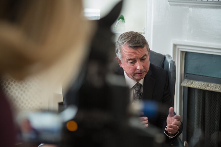 Ed Gillespie, who is running for U.S. Senate in Virginia, says, "I'm proud to call George W. Bush a friend. Loyalty is important to me, but I'm running on my own policies now." (Andrew S. Geraci/The Washington Times)