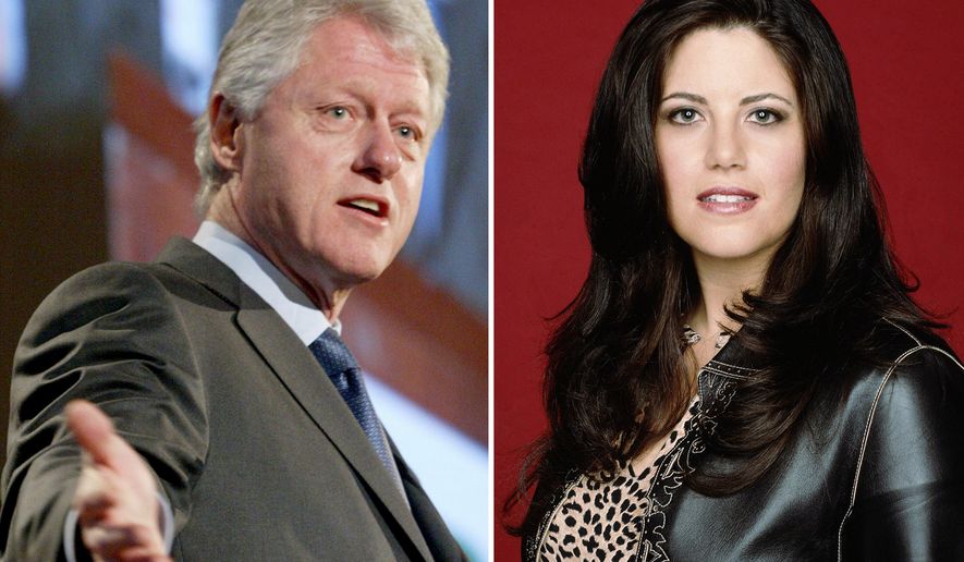 Former President Clinton, left, is seen on March 9, 2004, in New York. Monica Lewinsky, is shown in an undated promotional photo provided by Fox. (AP Photo/Mary Altaffer/FOX, S.Jones, File)