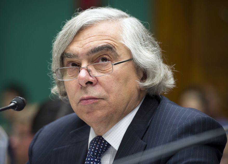 Energy Secretary Ernest Moniz testifies before the House Subcommittee on Energy and Power on Capitol Hill, in Washington, Wednesday, Sept. 18, 2013. The energy panel meeting Wednesday comes just days before a deadline for the Environmental Protection Agency to release a revised proposal setting the first-ever limits on carbon dioxide from newly built power plants. (AP Photo/Cliff Owen)