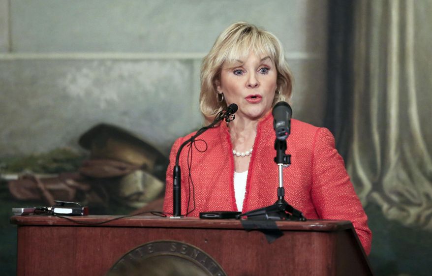 Oklahoma Governor Mary Fallin speaks at a legislative forum hosted by the Associated Press at the Oklahoma State Capitol in Oklahoma City on Wednesday, Jan. 29, 2014. (AP Photo/Alonzo Adams)