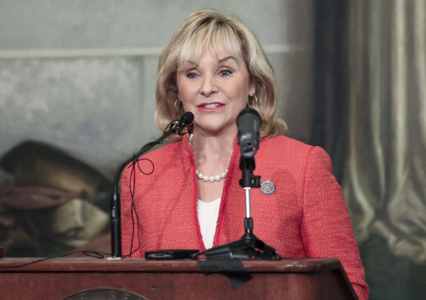 Oklahoma Governor Mary Fallin speaks at a legislative forum hosted by the Associated Press at the Oklahoma State Capitol in Oklahoma City on Wednesday, Jan. 29, 2014. (AP Photo/Alonzo Adams)