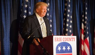 Donald Trump speaks  at the Erie County Republican Committee fundraiser at Salvatore&#39;s Italian Gardens in Depew, NY, Friday, Jan. 31, 2014. The fundraiser was the largest GOP fundraiser in Western New York history (AP Photo/Lockport Union-Sun &amp;amp; Journal, Joed Viera)