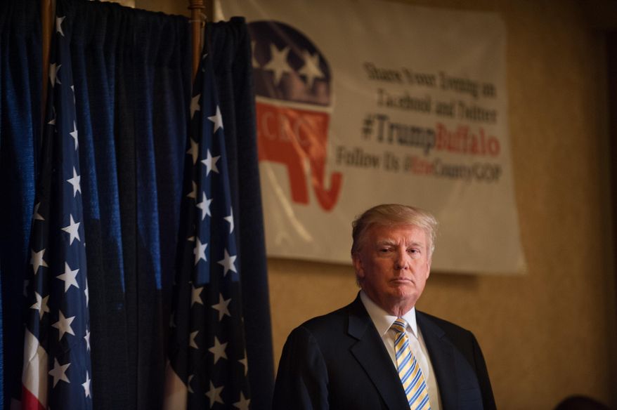 Donald Trump speaks at the Erie County Republican Committee fundraiser at Salvatore's Italian Gardens in Depew, NY, Friday, Jan. 31, 2014. The fundraiser was the largest GOP fundraiser in Western New York history (AP Photo/Lockport Union-Sun & Journal, Joed Viera)