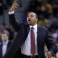 Golden State Warriors head coach Mark Jackson instructs his team against the Chicago Bulls during the first half of an NBA basketball game, Thursday, Feb. 6, 2014, in Oakland, Calif. (AP Photo/Marcio Jose Sanchez)