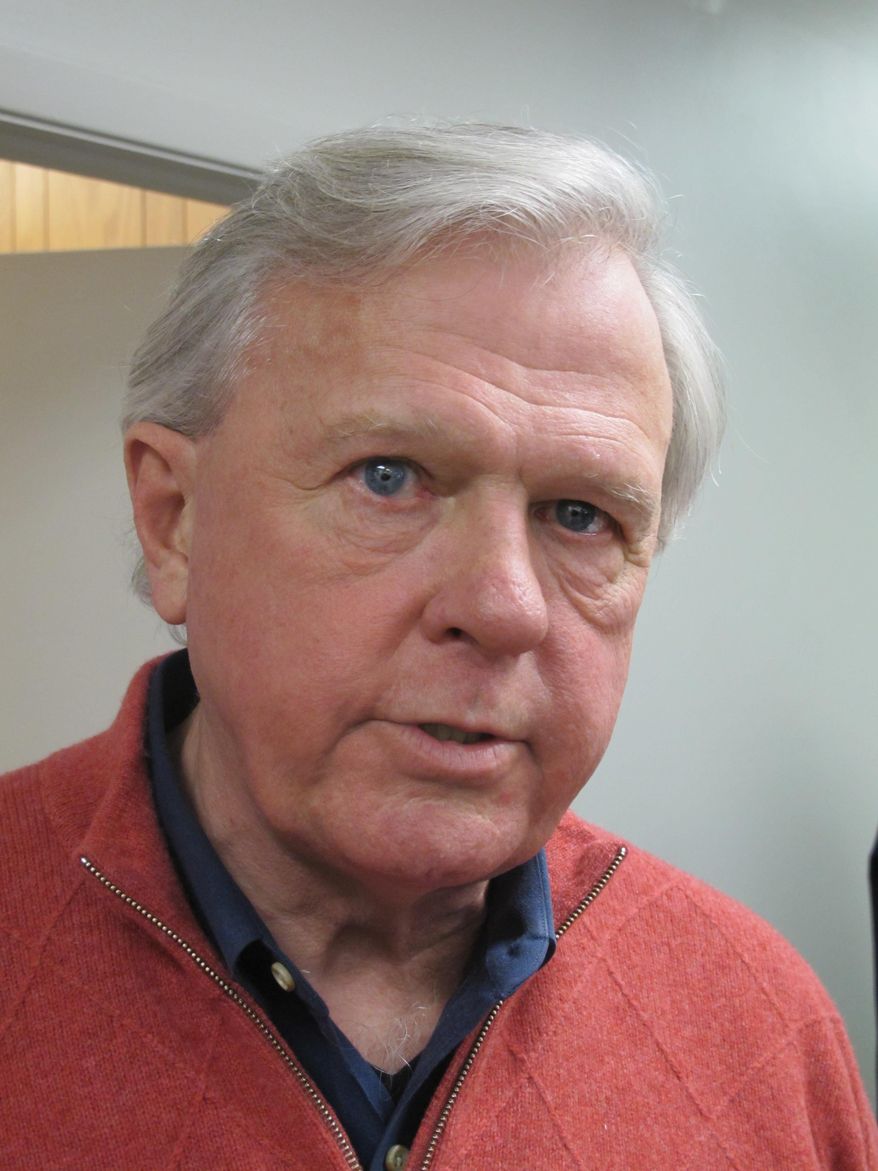 Former U.S. Rep. Parker Griffith of Huntsville, Ala. talks with reporters Friday, Feb. 7, 2014, at the Democratic Party state headquarters in Montgomery, Ala., after signing up to run for governor. Griffith turned in his qualifying papers shortly before the deadline on Friday. (AP Photo/Phillip Rawls)