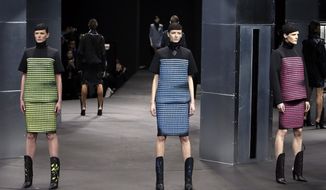 The Alexander Wang Fall 2014 collection is modeled during Fashion Week in New York, Saturday, Feb. 8, 2014. (AP Photo/Jason DeCrow)