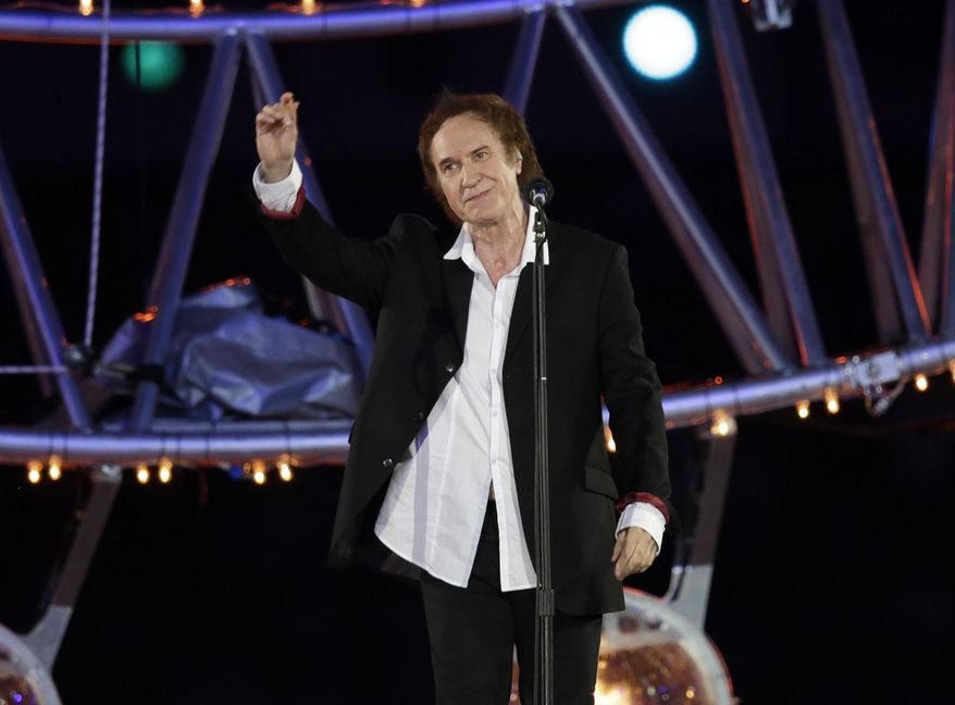This Aug. 12, 2012 file photo shows Ray Davies singing "Waterloo Sunset", during the Closing Ceremony at the 2012 Summer Olympics in London. (AP Photo/Charlie Riedel)