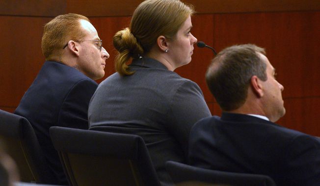 Eric Millerberg, left, and his defense attorneys Haylee Mills, center, and Randall Marshall listen to opening statements by Deputy Weber County prosecuting attorney Chris Shaw, Wednesday, Feb. 12, 2014, in Ogden, Utah. Millerberg has been charged with injecting his 16-year-old baby sitter, Alexis Rasmussen, with a fatal dose of heroin and methamphetamine, then taking his wife and infant daughter along to dump Rasmussen&#x27;s body near a river. (AP Photo/The Salt Lake Tribune, Leah Hogsten, Pool)