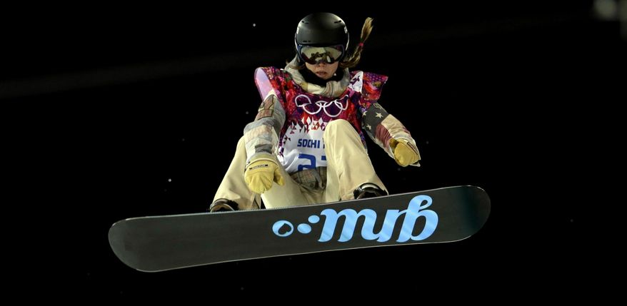 United States' Kaitlyn Farrington competes during the women's snowboard halfpipe final at the Rosa Khutor Extreme Park, at the 2014 Winter Olympics, Wednesday, Feb. 12, 2014, in Krasnaya Polyana, Russia. (AP Photo/Felipe Dana)