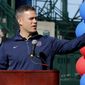 Chicago Cubs President of Baseball Operations, Theo Epstein, speaks during a ceremony to unveil the Cubs&#39; new Cactus League spring training baseball facility, Wednesday, Feb. 12, 2014, in Mesa, Ariz. (AP Photo/Matt York)
