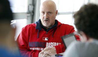 Washington Nationals general manager Mike Rizzo speaks during a media availability at their spring training baseball facility, Thursday, Feb. 13, 2014, in VIera, Fla. (AP Photo/Alex Brandon)