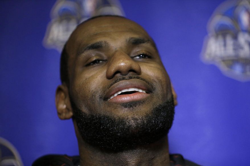 The Miami Heat's LeBron James speaks with reporters during the NBA All Star basketball news conference, Friday, Feb. 14, 2014, in New Orleans. The 63rd annual NBA All Star game will be played Sunday in New Orleans. (AP Photo/Gerald Herbert)