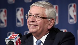 FILE - In this Oct. 23, 2013, file photo, NBA Commissioner David Stern smiles during a news conference after an NBA board of governors meeting in New York. The recently retired Stern was elected Friday, Feb. 14, 2014, to the Naismith Memorial Basketball Hall of Fame and will be enshrined with the class of 2014. (AP Photo/Bebeto Matthews, File)