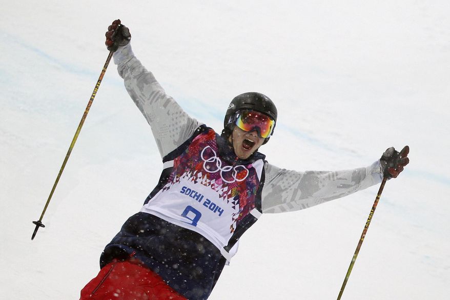 David Wise, of the United States, reacts after competing in the men&#39;s ski halfpipe final at the Rosa Khutor Extreme Park, at the 2014 Winter Olympics, Tuesday, Feb. 18, 2014, in Krasnaya Polyana, Russia. Wise won the gold medal. (AP Photo/Jae C. Hong)