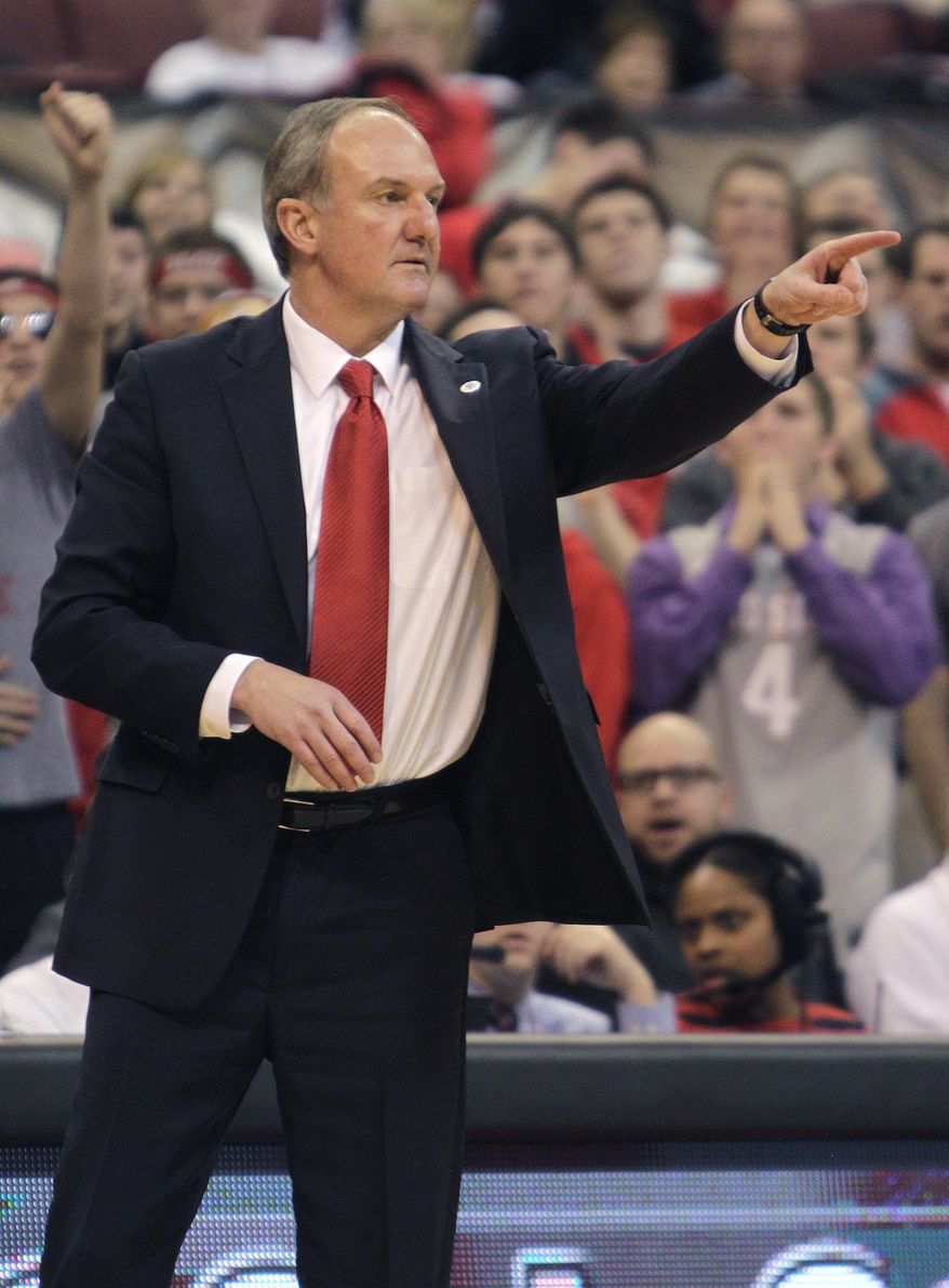 FILE - In this Jan. 29, 2014 file photo, Ohio State head coach Thad Matta instructs his team against Penn State during the second half of an NCAA college basketball game in Columbus, Ohio.  No. 24 Ohio State, still dogged by a bad spell in January, tries to stack together some solid wins as it heads into the Big Ten and NCAA tournaments. The next test comes Saturday against Minnesota, which beat the Buckeyes 63-53 when they went through that 1-5 downward spiral. (AP Photo/Jay LaPrete, File)