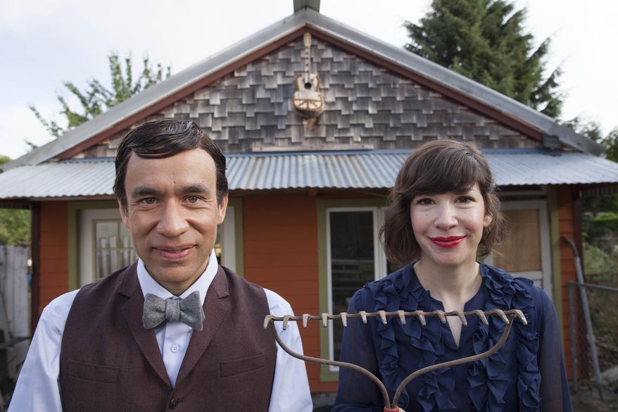 This image released by IFC-TV shows Fred Armisen, left, and Carrie Brownstein from the series "Portlandia." The fourth season premiers on IFC on Thursday, Feb. 27 at 10 p.m. EST. (AP Photo/IFC, Augusta Quirk)