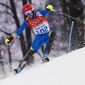 Ukraine&#39;s Dmytro Mytsak skis during the first run of the men&#39;s slalom at the Sochi 2014 Winter Olympics, Saturday, Feb. 22, 2014, in Krasnaya Polyana, Russia.(AP Photo/Alessandro Trovati)
