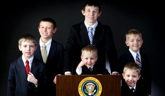 Bob and Becky Oberfoell of Dubuque, Iowa named their six boys after American presidents.  Meet Wilson (clockwise from left), 10, Carter, 12, Grant, 15, Pierce, 7, Lincoln, 5 and Truman, center, 3. (AP Photo/ Telegraph Herald, Dave Kettering)