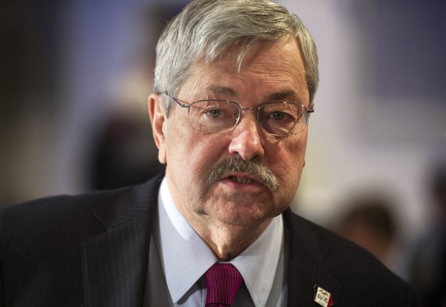 Iowa Gov. Terry Branstad participates in the morning session of the National Governor's Association Winter Meeting in Washington, Saturday, Feb. 22, 2014. (AP Photo/Cliff Owen)