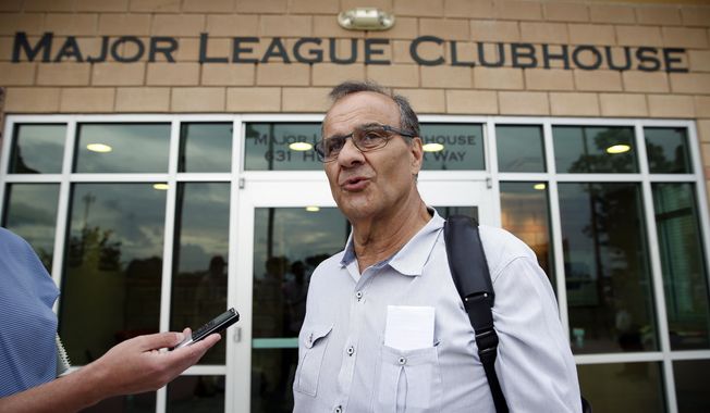 Joe Torre, executive vice president of baseball operations for Major League Baseball, speaks during a media availability after a meeting about the new instant replay rules with team management from the Houston Astros, the Washington Nationals, the Atlanta Braves, and the Detroit Tigers, at the spring training facility for the Houston Astros, Friday, Feb. 21, 2014, in Kissimmee, Fla. (AP Photo/Alex Brandon)