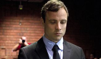 FILE -  In this Monday, Aug. 19, 2013 file photo, double-amputee Olympian Oscar Pistorius appears at the magistrates court to be indicted on charges of murder and illegal possession of ammunition for the shooting death of his girlfriend on Valentine&#39;s Day in Pretoria, South Africa. A South Africa judge ruled Tuesday that television stations can broadcast parts of Oscar Pistorius&#39; murder trial live, but with restrictions on witness testimonies.  (AP Photo/Themba Hadebe, File)