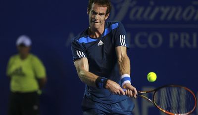 Britain's Andy Murray returns the ball while playing against Spain's Pablo Andujar during a match of the Mexican Tennis Open championship in Acapulco, Mexico, Tuesday Feb. 25, 2014. (AP Photo/Jam Media, Hugo Avila)