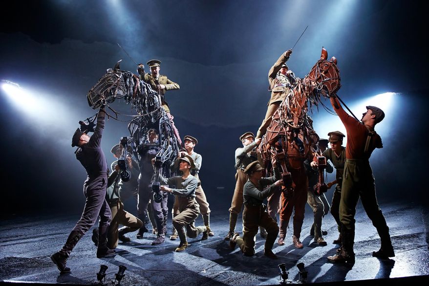 This image released by Matt Ross Public Relations shows a performance of "War Horse." Fathom Events, National Theatre Live and BY Experience will team up for a special live broadcast of the show Thursday night from London’s West End. More than 300 movie theaters across America will show the broadcast, just the latest in a wave of theatrical shows that are being beamed to screens as producers seize on technological improvements and a willingness to let live shows be recorded. (AP Photo/Matt Ross Public Relations)