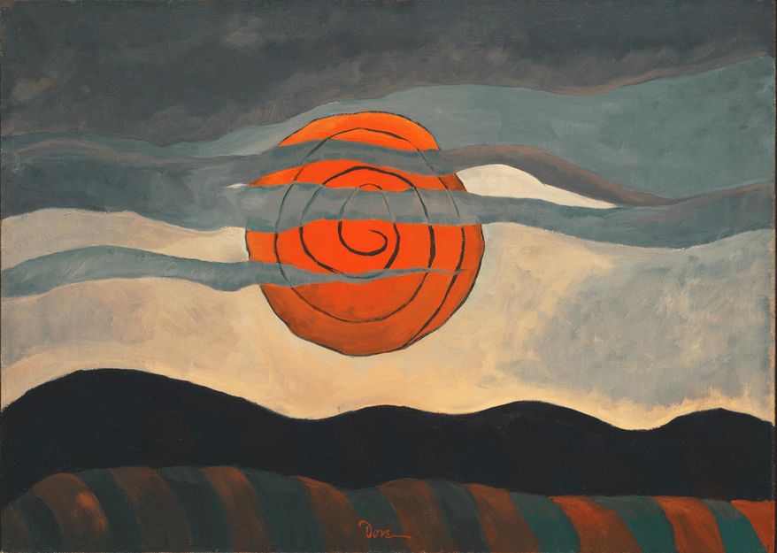 This handout image provided by The Phillips Collection shows Arthur Dove's 1935 oil on canvas. "Red Sun". American art is taking over most of The Phillips Collection, viewed through the lens of a 20th century arts patron who built of one of the nation’s first modern art museums. “Made in the U.S.A.,” which opens Saturday, includes 202 artworks by more than 100 artists to give visitors a broad survey of American art’s defining movements. But it also shows how museum founder Duncan Phillips methodically invested in art for the nation’s capital to help lift American artists out of obscurity. (AP Photo/The Phillips Collection)