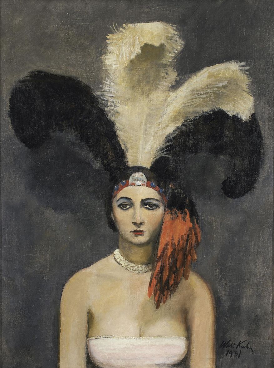 This handout image provided by The Phillips Collection shows Walt Kuhn's 1931 oil on canvas, "Plumes". American art is taking over most of The Phillips Collection, viewed through the lens of a 20th century arts patron who built of one of the nation’s first modern art museums. “Made in the U.S.A.,” which opens Saturday, includes 202 artworks by more than 100 artists to give visitors a broad survey of American art’s defining movements. But it also shows how museum founder Duncan Phillips methodically invested in art for the nation’s capital to help lift American artists out of obscurity. (AP Photo/The Phillips Collection)