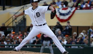 Detroit Tigers relief pitcher Joe Nathan throws during the fifth inning of an exhibition spring training baseball game against the Atlanta Braves in Lakeland, Fla., Thursday, Feb. 27, 2014. The Tigers won 5-2. (AP Photo/Gene J. Puskar)