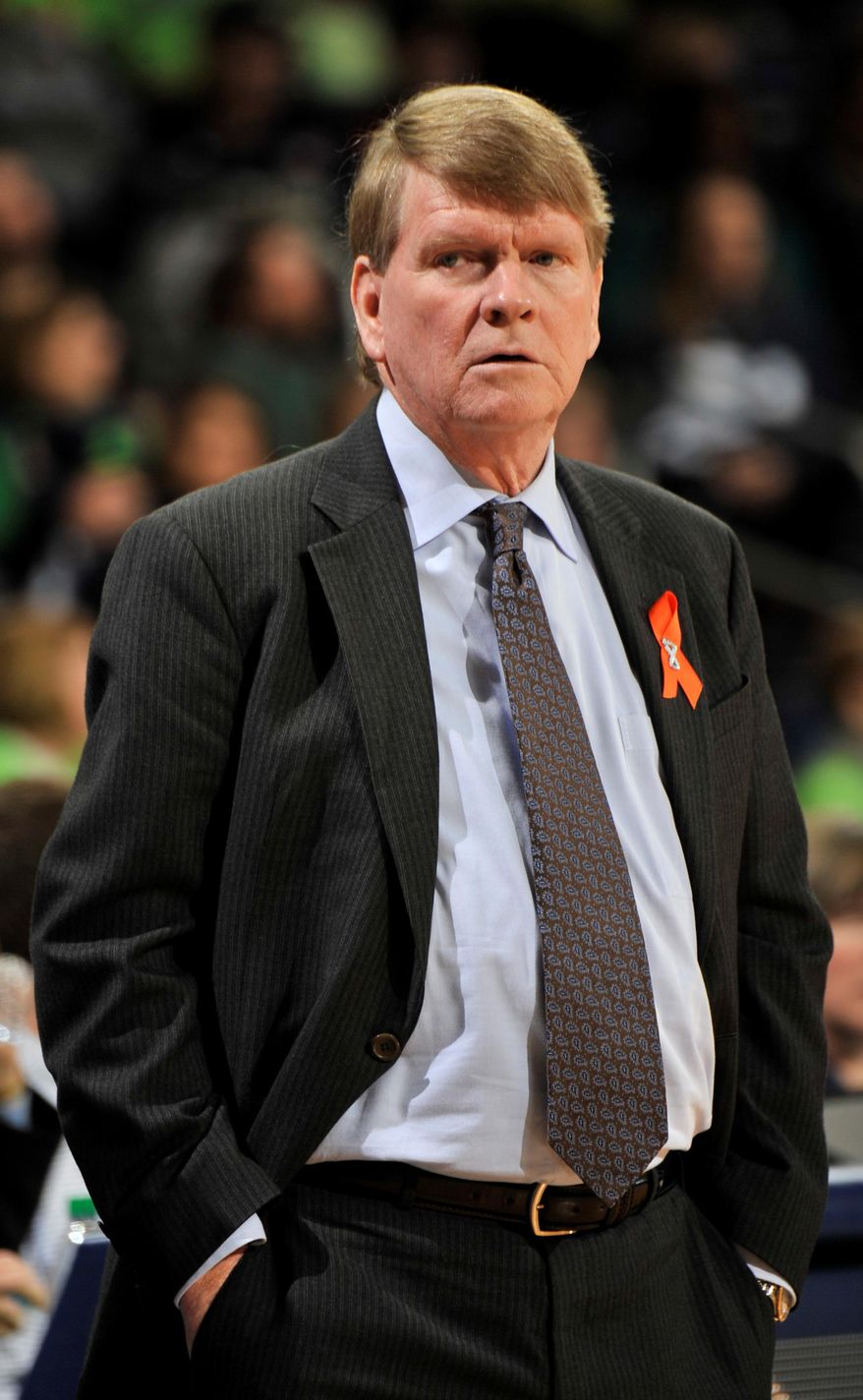 North Carolina associate head coach Andrew Calder reacts to play during the first half of an NCAA college basketball game, Thursday, Feb. 27, 2014 in South Bend, Ind. (AP Photo/Joe Raymond)