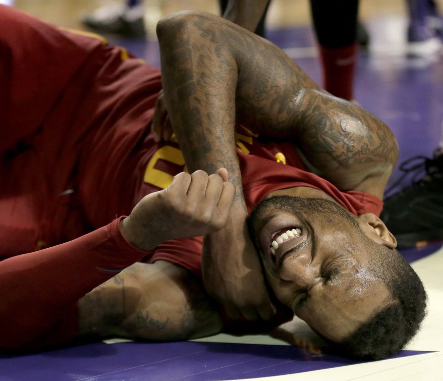 Iowa State's DeAndre Kane reacts after getting fouled during the first half of an NCAA college basketball game against Kansas State Saturday, March 1, 2014, in Manhattan, Kan. (AP Photo/Charlie Riedel)