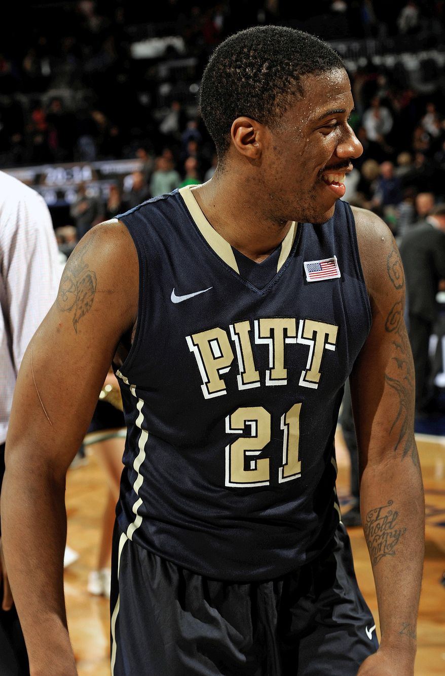 Pittsburgh guard  Lamar Patterson reacts after the second half of an college basketball game Saturday, March 1, 2014 in South Bend, Ind. Pittsburgh won 85-81 in overtime with Patterson scoring 20 points. (AP Photo/Joe Raymond)