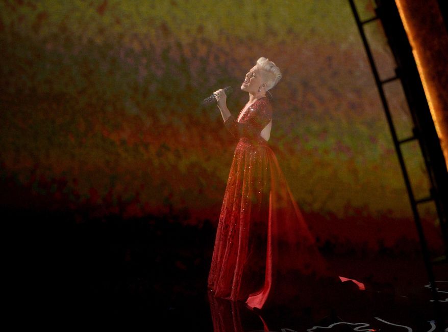 Pink performs during the Oscars at the Dolby Theatre on Sunday, March 2, 2014, in Los Angeles. (Photo by John Shearer/Invision/AP)