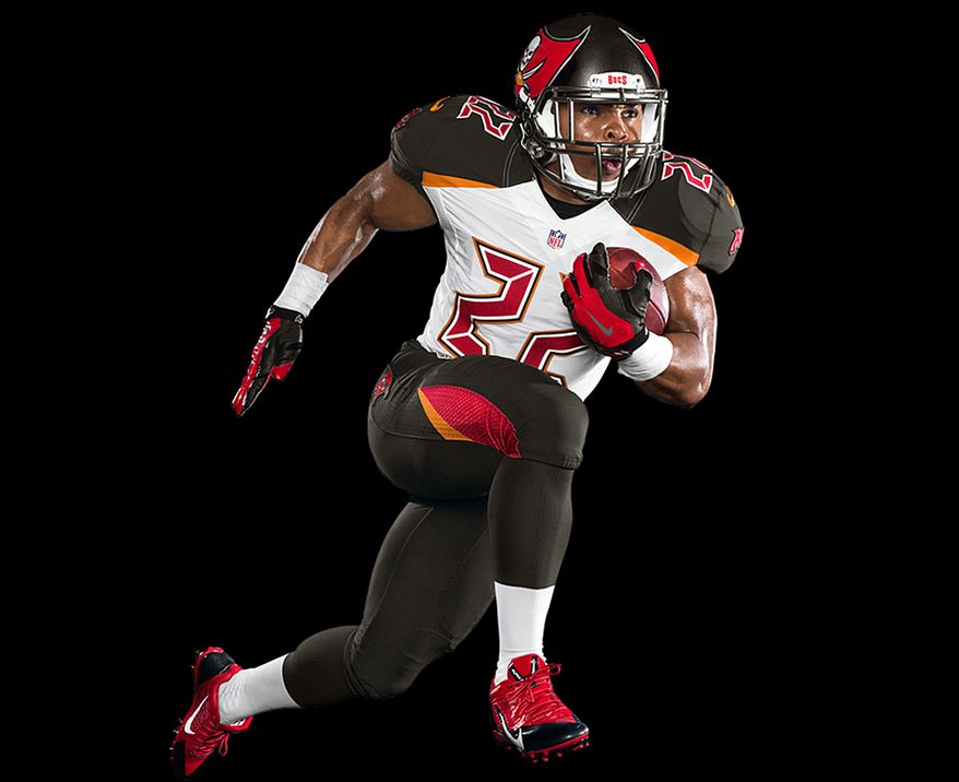 This photo provided by the Tampa Bay Buccaneers, shows the team's new NFL Nike Elite 51 Uniform design for the 2014 season. The uniform is a completely integrated system of dress with a new design that honors the Buccaneers' rich tradition while boldly bringing the team into the future. (AP Photo/Tampa Bay Buccaneers)