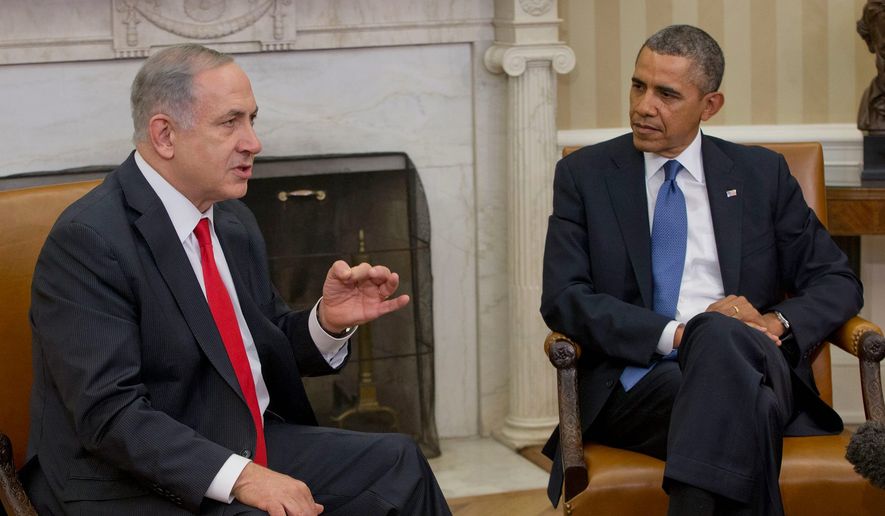 Israeli Prime Minister Benjamin Netanyahu and President Obama confer at the White House on March 3, 2014.  (Associated Press) **FILE**