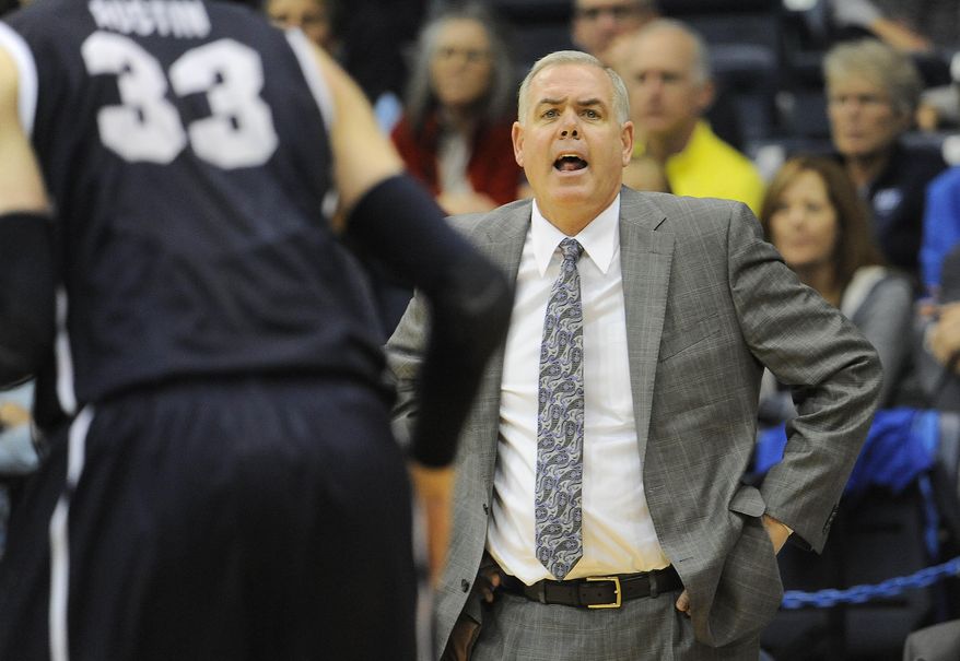 BYU head coach Dave Rose yells from the sideline during the second half of an NCAA college basketball game against San Diego, Saturday, March 1, 2014, in San Diego. (AP Photo/Denis Poroy)