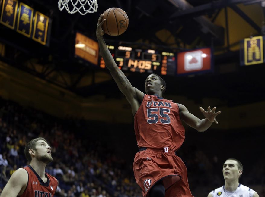 Utah's Delon Wright (55) lays up a shot against California in the first half of an NCAA college basketball game Wednesday, March 5, 2014, in Berkeley, Calif. (AP Photo/Ben Margot)