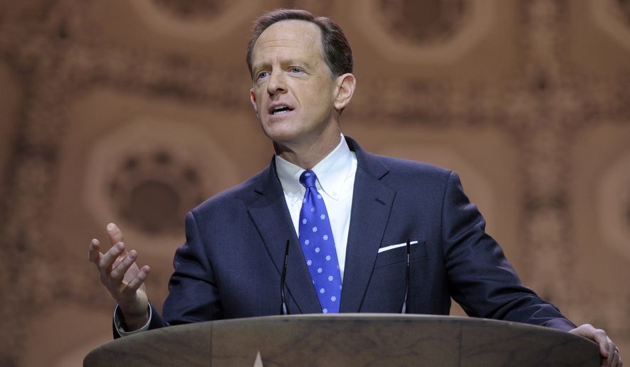 Sen. Pat Toomey, R-Pa. speaks at the Conservative Political Action Committee annual conference in National Harbor, Md., Thursday, March 6, 2014. (AP Photo/Susan Walsh) ** FILE ** 
