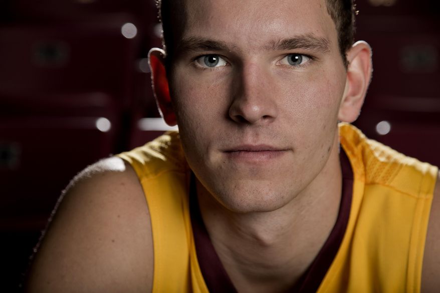 In this Oct. 28, 2013, photo, Minnesota basketball player Oto Osenieks poses for a photo in Minneapolis. Osenieks will end his playing career a year early. The university announced Wednesday, March 5, 2014, it will seek an NCAA medical waiver to keep his scholarship from counting against the 13-player limit next season. Coach Richard Pitino said the knee injury that has kept Osieneks out of the last two games will "limit his ability to continue playing" next season. (AP Photo/Star Tribune, Carlos Gonzalez) ST. PAUL OUT MAGS OUT MINNEAPOLIS-AREA TV OUT