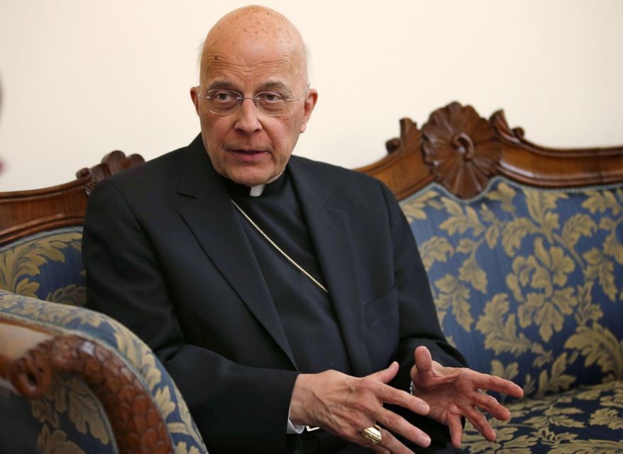 FILE - In this March 14, 2013 file photo, Cardinal Francis George speaks during an interview at the North American College in Rome. On Friday, March 7, 2014, the Archdiocese of Chicago announced that George is starting another round of chemotherapy to address signs of cancer returning to the area around his right kidney. He was diagnosed with cancer in August 2012 and had chemotherapy then. The diocese says the cancer was dormant for more than a year. (AP Photo/Michael Sohn, File)
